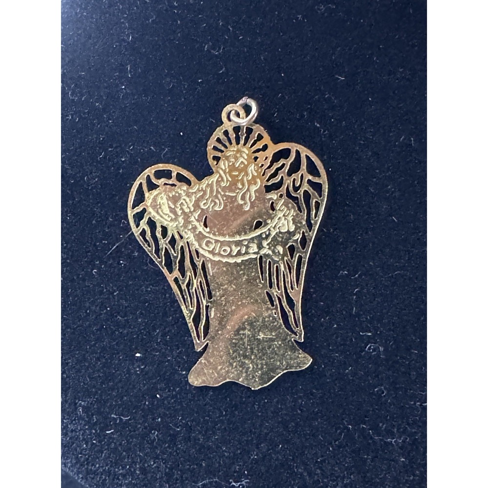 Gloria Name Angel Pendant Charm Pendant Goldtone Delicate Stamped Metal Filigree